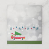 Retro Red Car mit einem Weihnachtsbaum Platzkarte (Außenseite Aufgefaltet)
