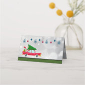 Retro Red Car mit einem Weihnachtsbaum Platzkarte (Vorderseite)