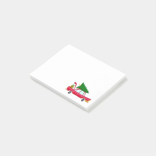 Retro Red Car mit einem Weihnachtsbaum Post-it Klebezettel (angewinkelt)