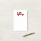 Retro Red Car mit einem Weihnachtsbaum Post-it Klebezettel (Auf Schreibtisch)