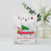 Retro Red Car mit einem Weihnachtsbaum Postkarte (Stehend Vorderseite)