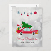 Retro Red Car mit einem Weihnachtsbaum Postkarte (Vorne/Hinten)