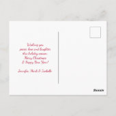 Retro Red Car mit einem Weihnachtsbaum Postkarte (Rückseite)