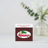 Retro Red Car mit einem Weihnachtsbaum Quadratische Visitenkarte (Stehend Vorderseite)