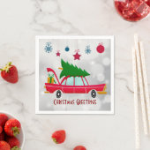 Retro Red Car mit einem Weihnachtsbaum Serviette (Beispiel)