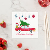 Retro Red Car mit einem Weihnachtsbaum Serviette (Beispiel)