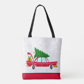 Retro Red Car mit einem Weihnachtsbaum Tasche (Rückseite)