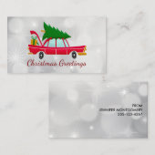 Retro Red Car mit einem Weihnachtsbaum Visitenkarte (Vorne/Hinten)