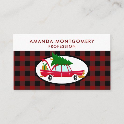 Retro Red Car mit einem Weihnachtsbaum Visitenkarte (Vorderseite)