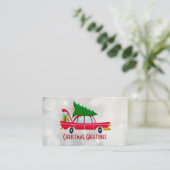 Retro Red Car mit einem Weihnachtsbaum Visitenkarte (Stehend Vorderseite)