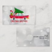 Retro Red Car mit einem Weihnachtsbaum Visitenkarte (Vorne/Hinten)