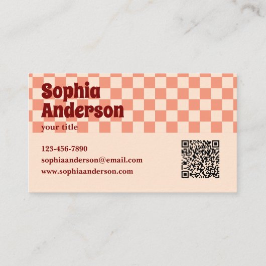 Retro Red Checked Bold mit QR-Code Visitenkarte (Rückseite)