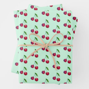 Retro Red Cherries Verpackung Mint Green Weihnacht Geschenkpapier Set