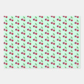 Retro Red Cherries Verpackung Mint Green Weihnacht Geschenkpapier Set (Vorderseite)