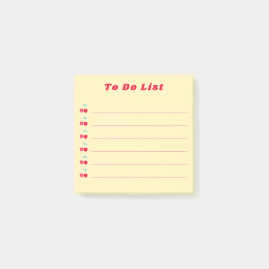 Retro Red Cherry Bullet Point To Do List Yellow Post-it Klebezettel (Vorderseite)