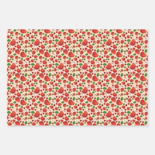 Retro Red Cherry Frucht Orchard Muster flach Geschenkpapier Set (Vorderseite 3)