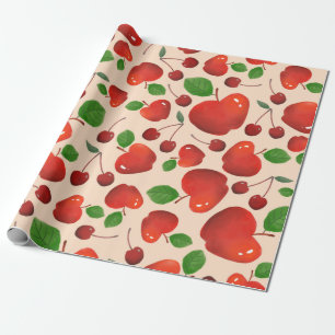 Retro Red Cherry Frucht Orchard Muster Geschenk Geschenkpapier