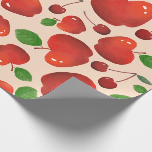 Retro Red Cherry Frucht Orchard Muster Geschenk Geschenkpapier (Ecke)