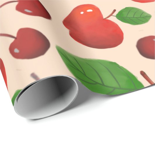 Retro Red Cherry Frucht Orchard Muster Geschenk Geschenkpapier (Rolleneckpunkt)
