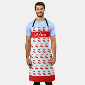 Retro Red Cherry Muster Weiß Personalisiert Schürze (Getragen)