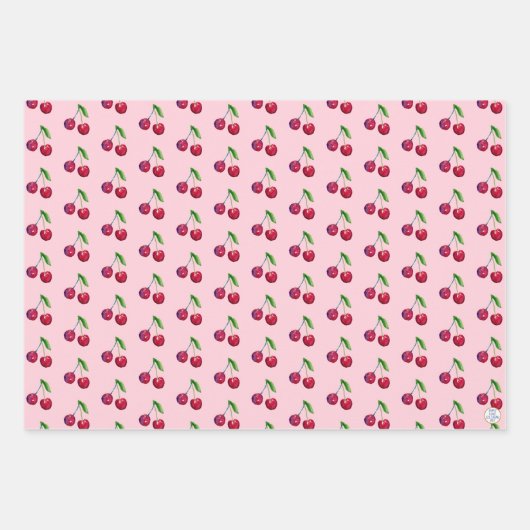 Retro Red Cherry Packaging Niedlich Artisan Christ Geschenkpapier Set (Vorderseite 2)