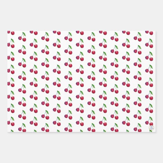 Retro Red Cherry Packaging Niedlich Artisan Christ Geschenkpapier Set (Vorderseite)