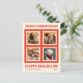 Retro Red Christmas Briefmarke Holidays Fotos Coll Postkarte (Stehend Vorderseite)