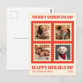 Retro Red Christmas Briefmarke Holidays Fotos Coll Postkarte (Vorne/Hinten)