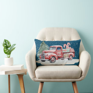 Retro Red Christmas LKW mit Candy Canes Lendenkissen