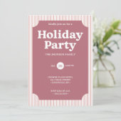 Retro Red Christmas Party Striped Invitation Einladung (Stehend Vorderseite)