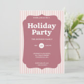 Retro Red Christmas Party Striped Invitation Einladung (Stehend Vorderseite)