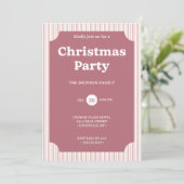 Retro Red Christmas Party Striped Invitation Einladung (Stehend Vorderseite)