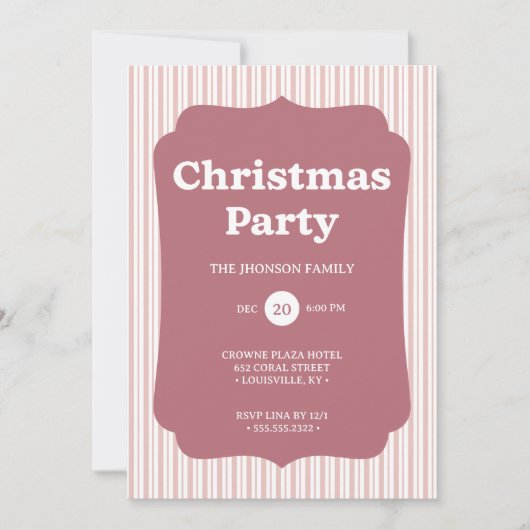 Retro Red Christmas Party Striped Invitation Einladung (Vorderseite)