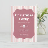 Retro Red Christmas Party Striped Invitation Einladung (Stehend Vorderseite)