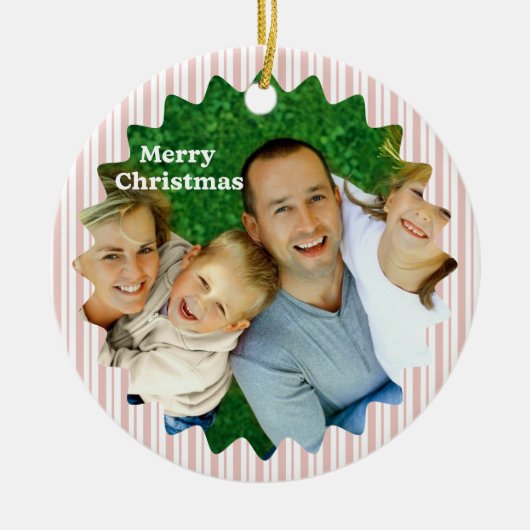 Retro Red Christmas Party Striped Keramik Ornament (Vorne)