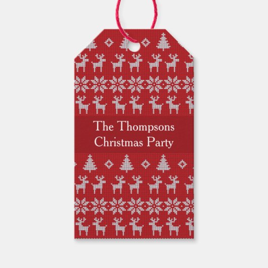 Retro Red Christmas Reindeer Custom Holiday Party Geschenkanhänger (Vorderseite)