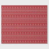 Retro Red Christmas Rentier Snowflake Muster Geschenkpapier (Flach)