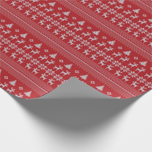 Retro Red Christmas Rentier Snowflake Muster Geschenkpapier (Ecke)