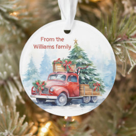 Retro Red Christmas Truck Ornament