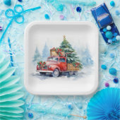 Retro Red Christmas Truck Pappteller (Party)