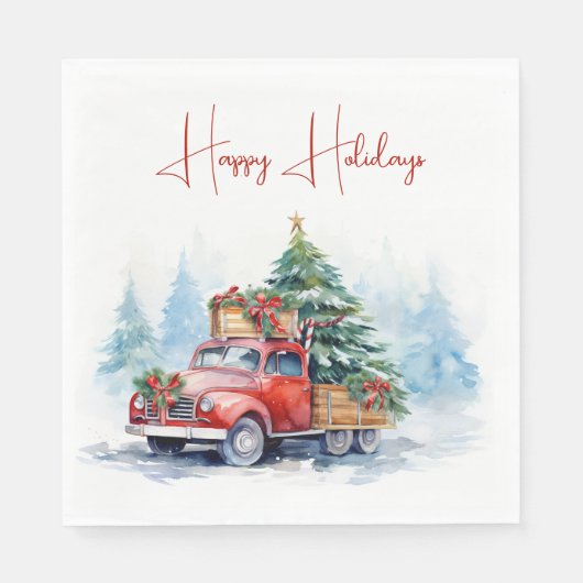 Retro Red Christmas Truck Serviette (Vorderseite)