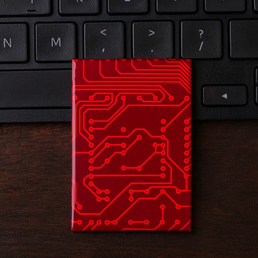 Retro Red Circuit Board Tech Pattern Button