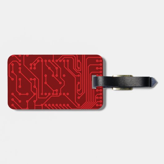 Retro Red Circuit Board Tech Pattern Gepäckanhänger (Rückseite horizontal)