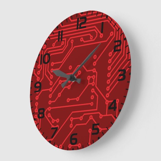 Retro Red Circuit Board Tech Pattern Große Wanduhr (Winkel)