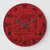 Retro Red Circuit Board Tech Pattern Große Wanduhr (Vorderseite)