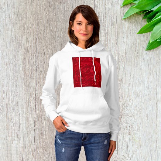 Retro Red Circuit Board Tech Pattern Hoodie