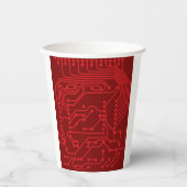 Retro Red Circuit Board Tech Pattern Pappbecher (Vorderseite)