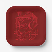 Retro Red Circuit Board Tech Pattern Pappteller (Vorderseite)
