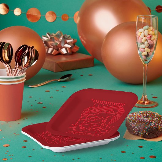 Retro Red Circuit Board Tech Pattern Pappteller