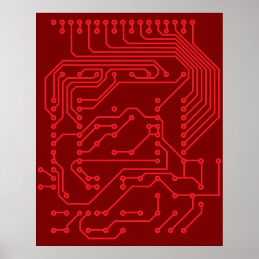 Retro Red Circuit Board Tech Pattern Poster (Vorne)